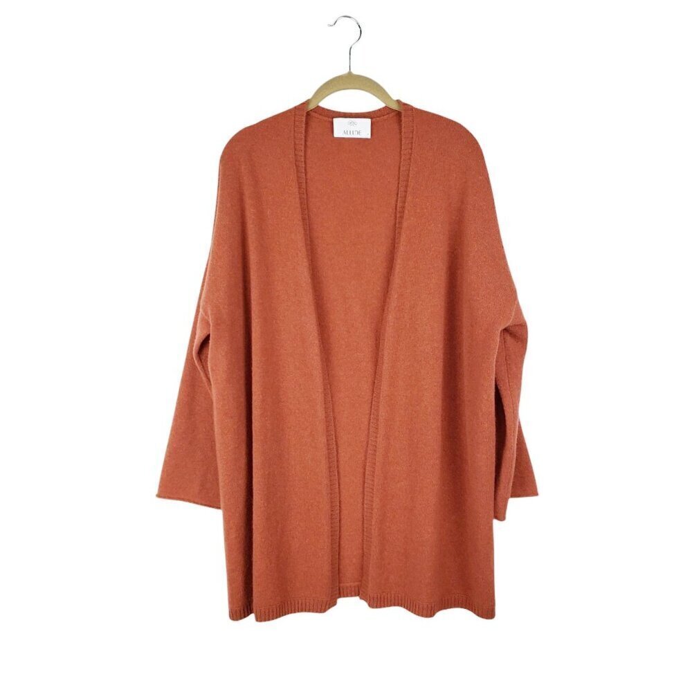 Allude Cashmere Cardigan Open Front Rust Orange Longline Womens Size Small